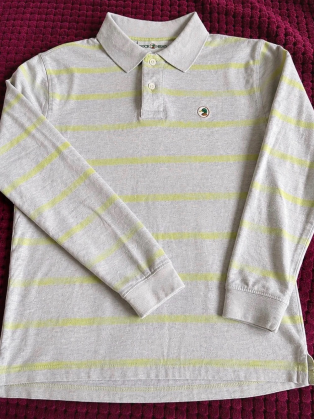 Duck Head Kids Long-Sleeve Polo in Light Gray and Yellow